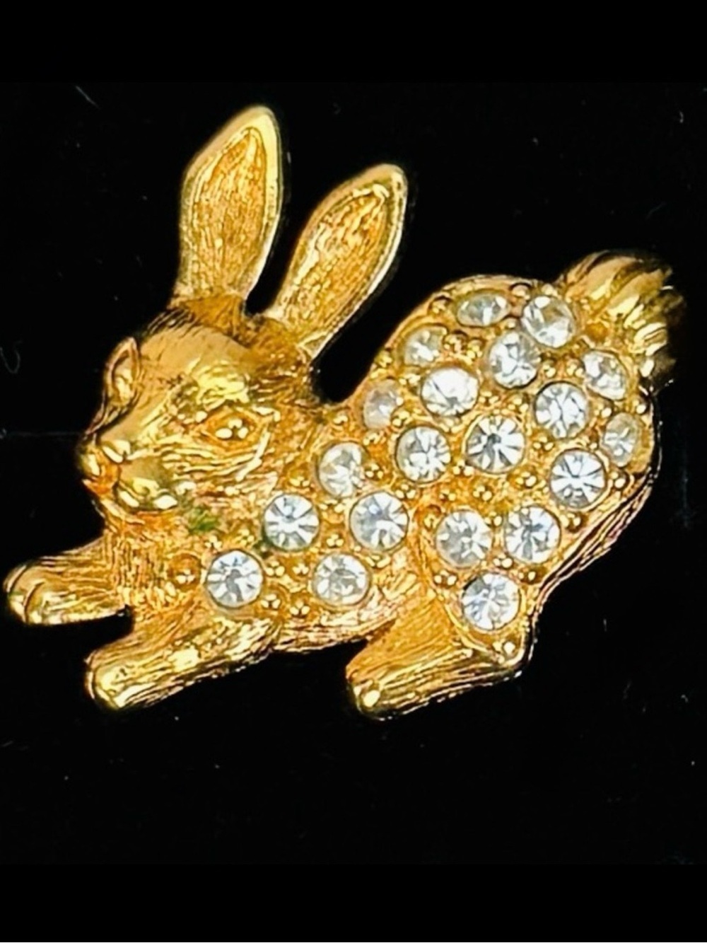 Vintage Avon Gold Tone Rhinestone Bunny Rabbit Brooch Pin